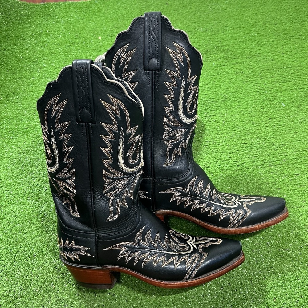 Lucchese Mayela Stitch Boots 6.5 B Black Western Classic Scalloped Cowgirl Boots
